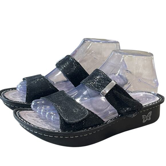 Alegria Karmen Leather Slide On Sandals in Metallic Black Size 37 US 7-7.5 - Picture 1 of 13